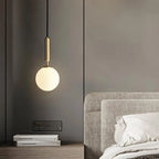 Contemporary Brass Opal Sphere Single-Bulb Glass Hanging Light