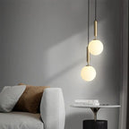 Contemporary Brass Opal Sphere Single-Bulb Glass Hanging Light