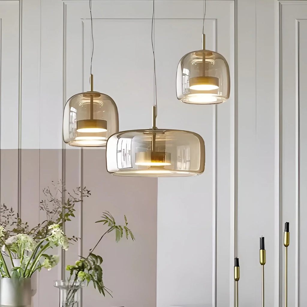 Nordic Amber Glass Pendant Light - Modern Designer Ceiling Lamp