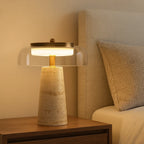 Travertine & Glass Table Lamp - Italian Minimalist Design