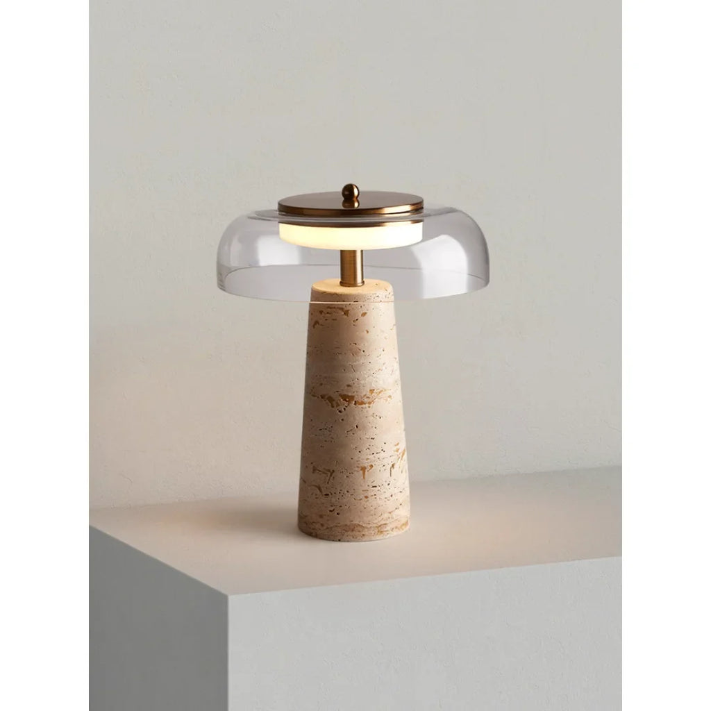 Travertine & Glass Table Lamp - Italian Minimalist Design