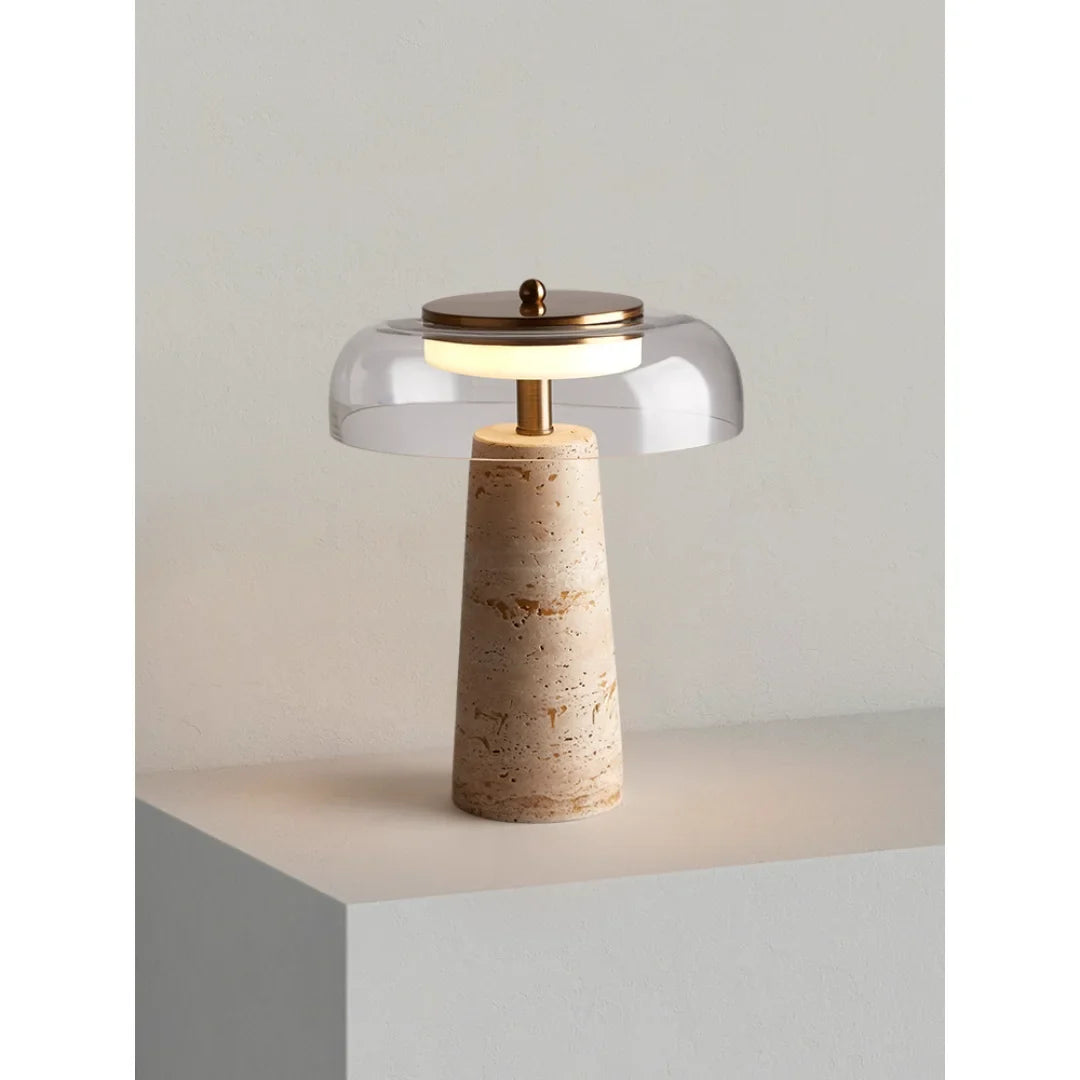 Travertine & Glass Table Lamp - Italian Minimalist Design