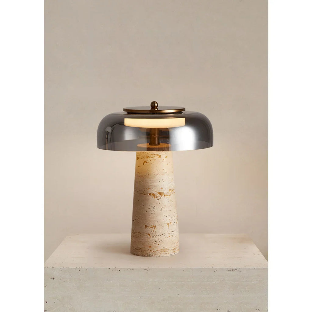 Travertine & Glass Table Lamp - Italian Minimalist Design