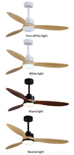 52" Modern Wooden Ceiling Fan with Lamp and Remote Control