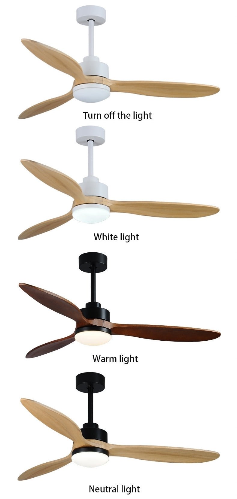 52" Modern Wooden Ceiling Fan with Lamp and Remote Control