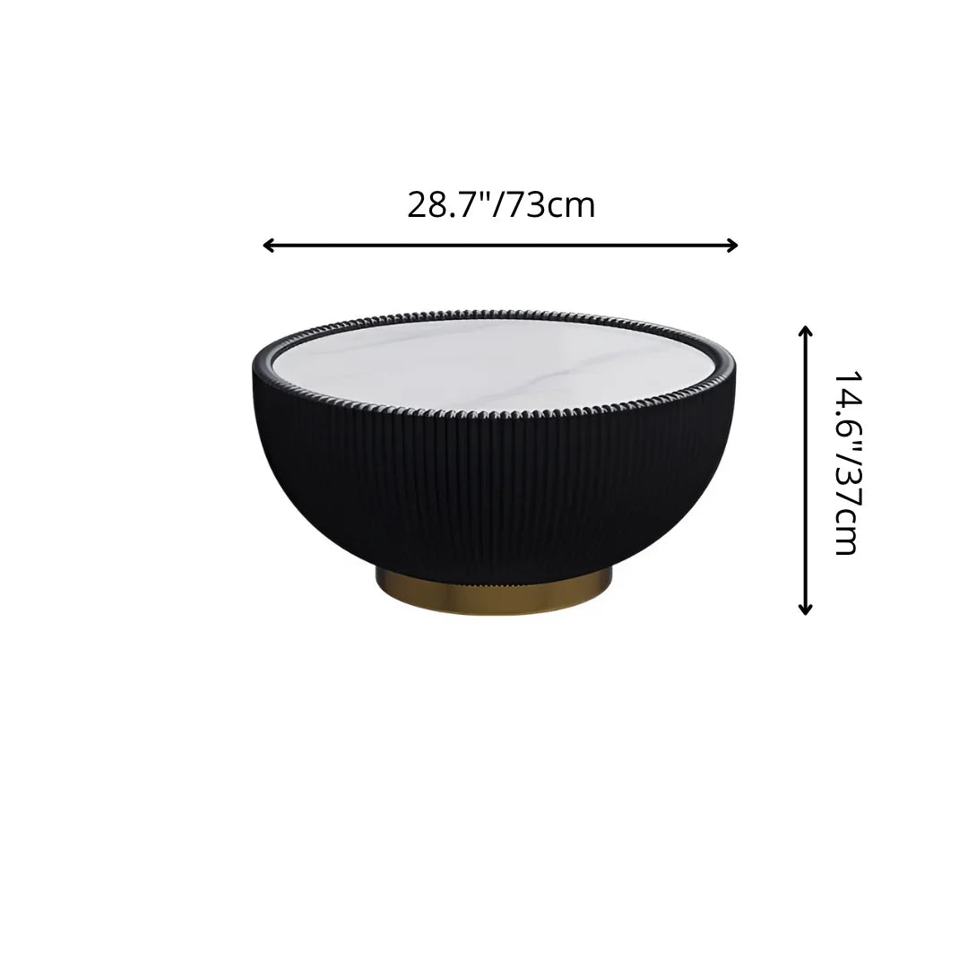 Venti Round Coffee Table - Rock Slab Top, PU Leather Body & Gold Base