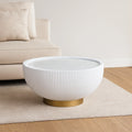 Venti Round Coffee Table - Rock Slab Top, PU Leather Body & Gold Base
