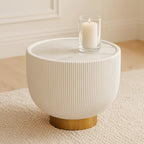 Venti Round Coffee Table - Rock Slab Top, PU Leather Body & Gold Base