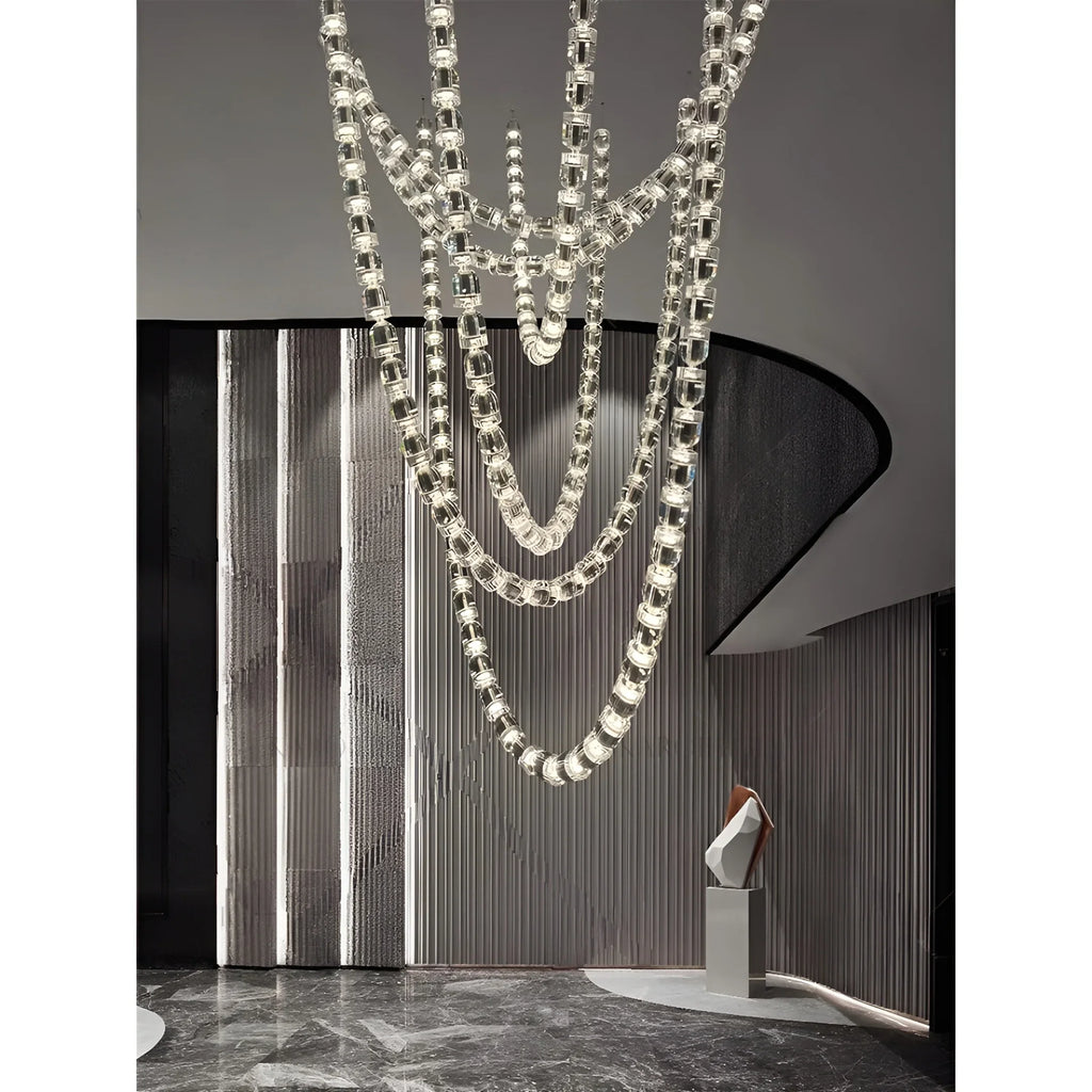 Verona Grand Crystal Staircase Chandelier - Italian Design with K9 Crystals and LED Light