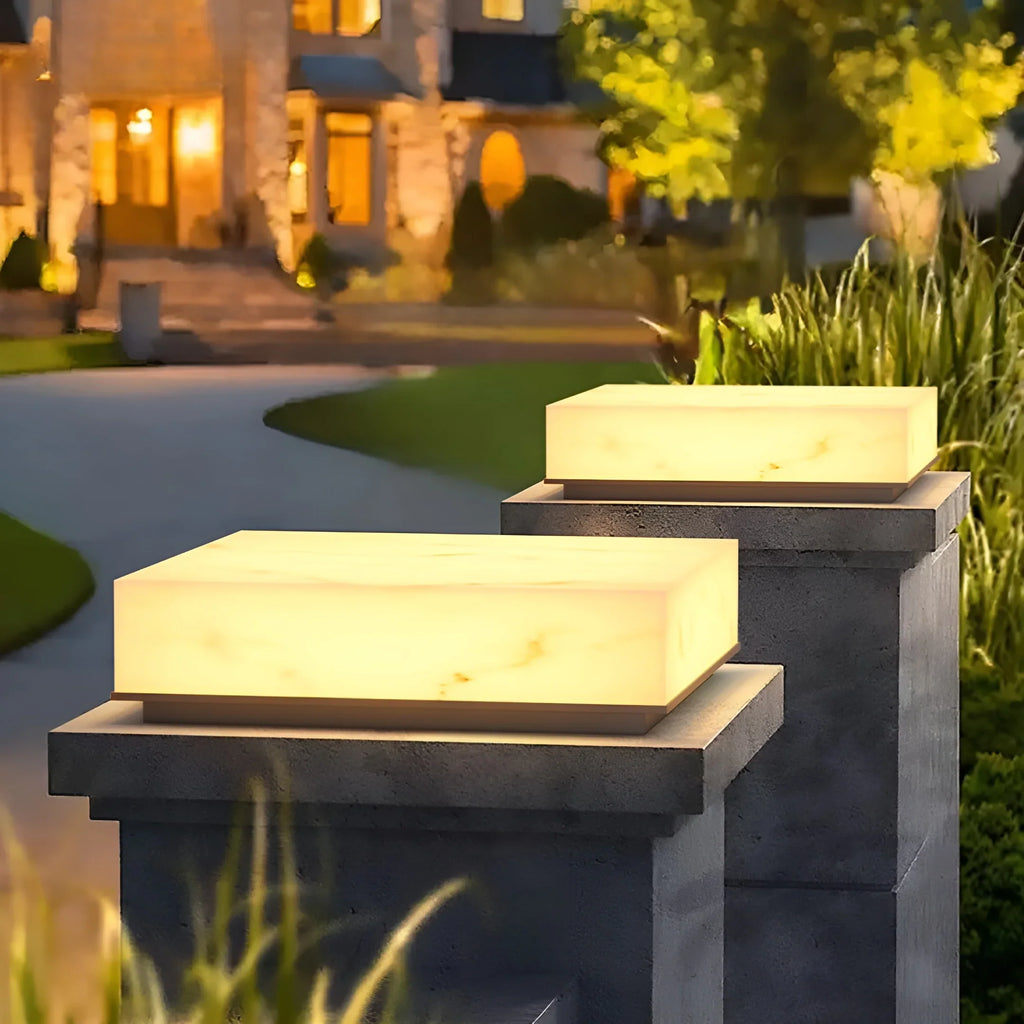 Marble-Finish Outdoor Electric Pillar Light for Garden & Villa