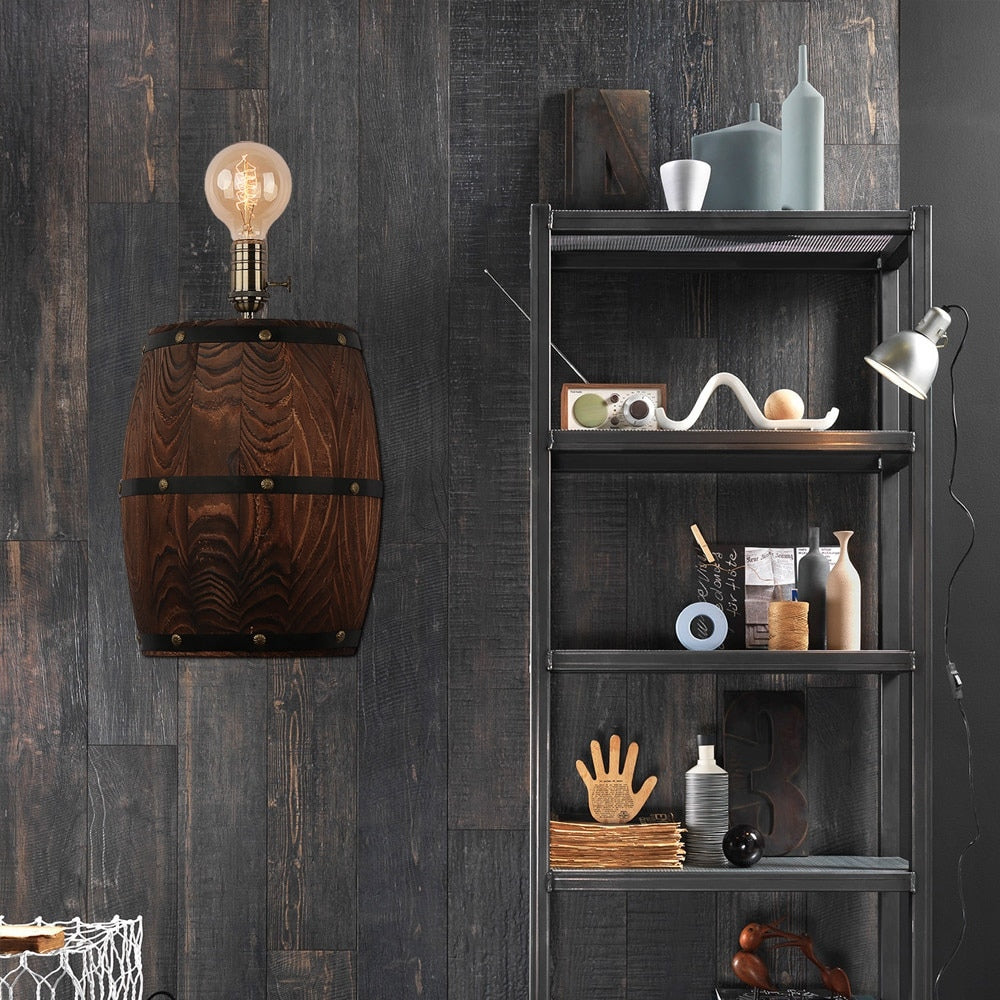 Set of 2 American vintage country wine barrel wall lamps for restaurant, kitchen aisle, bar